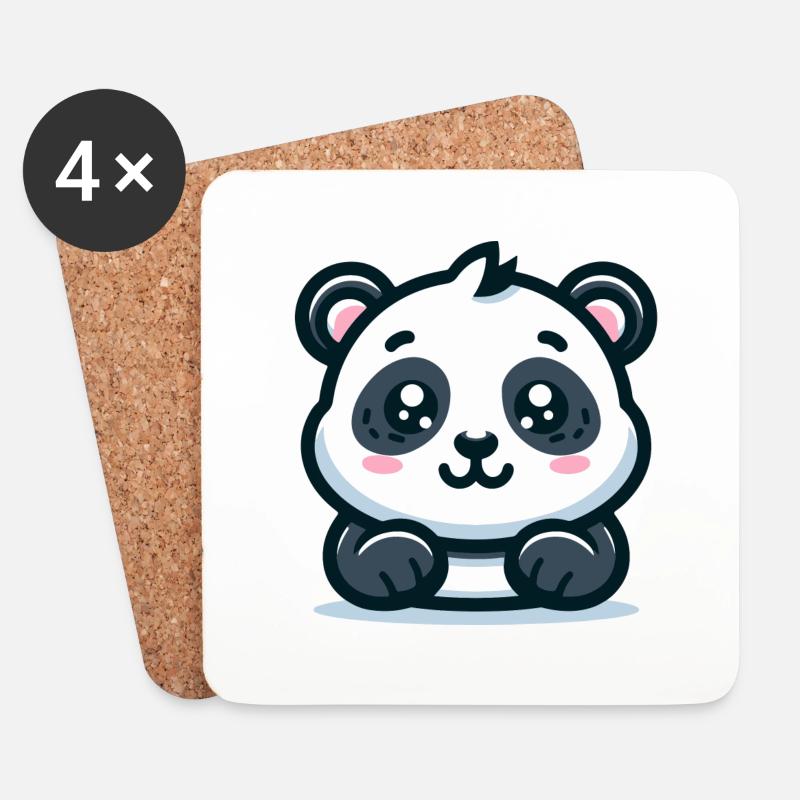 Panda-Bär: Cartoon-Thema - Untersetzer (4er-Set) - Weiß