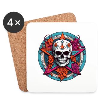 Skull with colorful hood with decorative elements - Coasters (set of 4) - white - Front