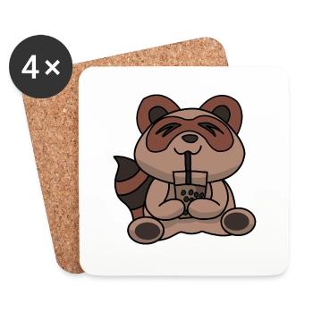 Bubble Tea Drinking Raccoon Anime Kawaii - Coasters (set of 4) - white - Front