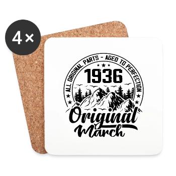 1936 March Original: 88 Years Anniversary Gift - Coasters (set of 4) - white - Front