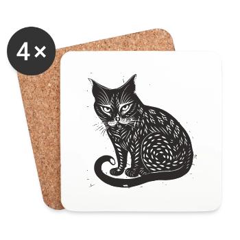 Schwarze Katze Haustier Kätzchen Mietze Schnurren - Untersetzer (4er-Set) - Weiß - Vorne