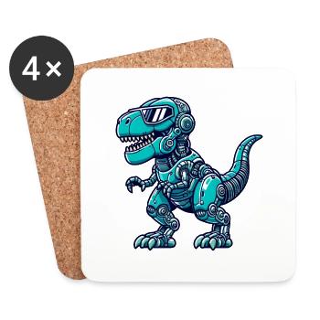 T-Rex Cyborg Dinosaurier - Untersetzer (4er-Set) - Weiß - Vorne