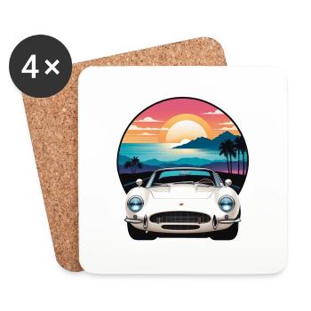 voiture vintage couché de soleil - Dessous de verre (lot de 4) - blanc - Devant
