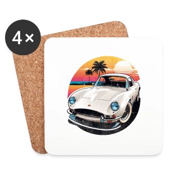 Vintage Car Sunset - Coasters (set of 4) - white - Front