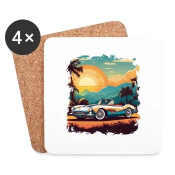 voiture vintage couché de soleil - Dessous de verre (lot de 4) - blanc - Devant