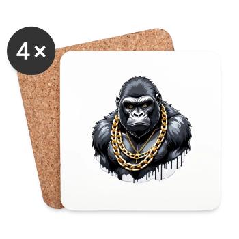 Gorilla with Gold Chain - Coasters (set of 4) - white - Front