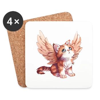 Conception de bande dessinée d’ange chat mignon - Dessous de verre (lot de 4) - blanc - Devant
