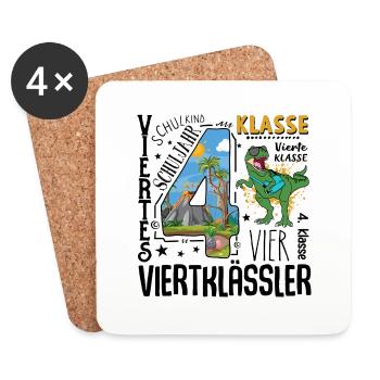 4. Klasse Dino T-Rex - Untersetzer (4er-Set) - Weiß - Vorne