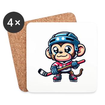 Süßer Affe Eishockey Comic Cartoon Design - Untersetzer (4er-Set) - Weiß - Vorne