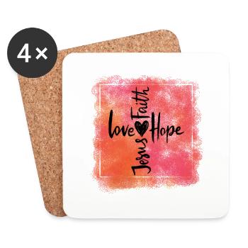 Amour, foi, espérance, Jésus - Dessous de verre (lot de 4) - blanc - Devant