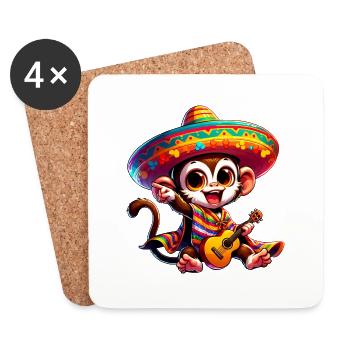 Cinco de Mayo mignon singe guitariste dessin animé Design - Dessous de verre (lot de 4) - blanc - Devant