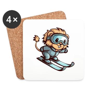 Lion sur l’aventure hivernale de ski - Dessous de verre (lot de 4) - blanc - Devant