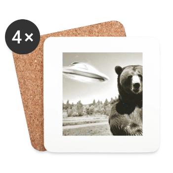 ours, photo, selfie, ovni, vintage, rétro - Dessous de verre (lot de 4) - blanc - Devant