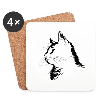 Cat, Cat Motif - Coasters (set of 4) - white - Front