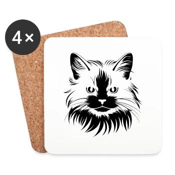 cat, cat motif, cute, gift, gift ideas - Coasters (set of 4) - white - Front