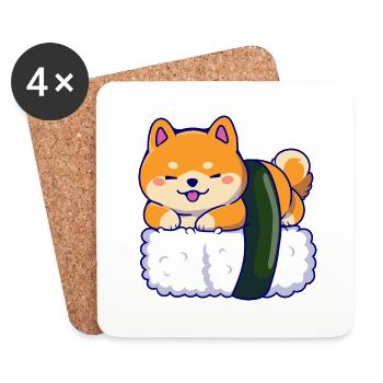 Shiba Inu chien Sushi Japon Akita I cadeau - Dessous de verre (lot de 4) - blanc - Devant
