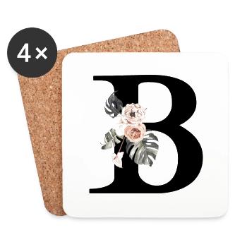 Tropical Floral B Letter - Coasters (set of 4) - white - Front