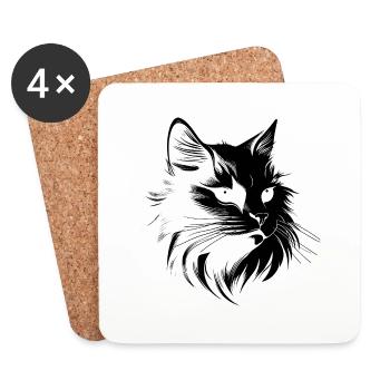 Chat, Motif De Chat, Visage De Chat - Dessous de verre (lot de 4) - blanc - Devant