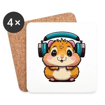 Süßer Hamster, der Kopfhörer trägt, DJ-Hamster - Untersetzer (4er-Set) - Weiß - Vorne