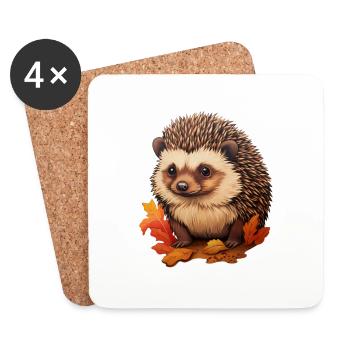 Hedgehog with leaves - Coasters (set of 4) - white - Front