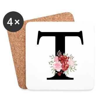 Lettre t floral rouge - Dessous de verre (lot de 4) - blanc - Devant