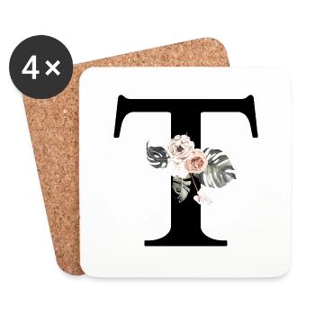 Lettre t floral tropical - Dessous de verre (lot de 4) - blanc - Devant