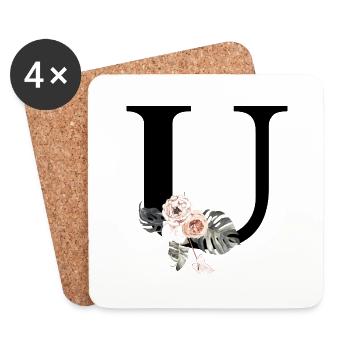 Tropical Floral U Letter - Coasters (set of 4) - white - Front