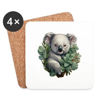 Koala à l’eucalyptus - Dessous de verre (lot de 4) - blanc - Devant