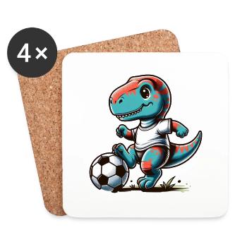T-Rex Dinosaurier Fußballspieler - Untersetzer (4er-Set) - Weiß - Vorne