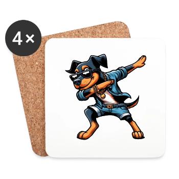 Cool Doberman Dabbing Dog Cartoon Style - Coasters (set of 4) - white - Front