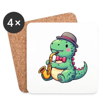 T-Rex Dino Saxophoniste Jazz - Dessous de verre (lot de 4) - blanc - Devant