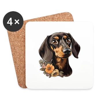 Dachshund Dachshund Head - Coasters (set of 4) - white - Front