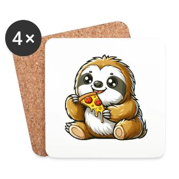 Un paresseux mignon aime un dessin animé de pizza - Dessous de verre (lot de 4) - blanc - Devant