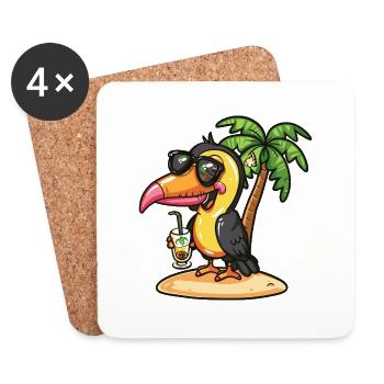 Palmier d’été de l’île aux oiseaux toucans - Dessous de verre (lot de 4) - blanc - Devant