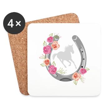 Fer à cheval stylisé avec couronne florale - Dessous de verre (lot de 4) - blanc - Devant