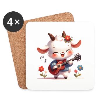 Chèvre avec guitare mignon ruban Motif - Dessous de verre (lot de 4) - blanc - Devant