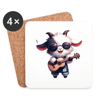 Chèvre mignonne jouant de la guitare pour le groupe - Dessous de verre (lot de 4) - blanc - Devant