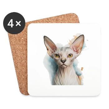 Chat Sphynx pour les amoureux des chats - Dessous de verre (lot de 4) - blanc - Devant