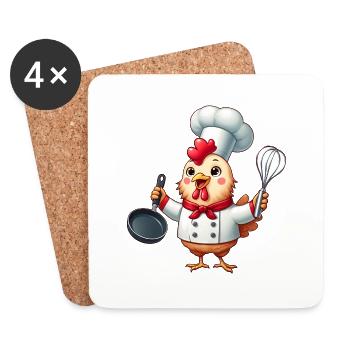 Chef coq préparant la nourriture - Dessous de verre (lot de 4) - blanc - Devant