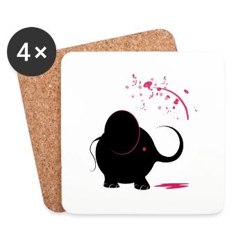 Schwarzer Elefant mit rosa Farbe - Untersetzer (4er-Set) - Weiß - Vorne