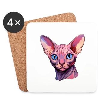 Sphynx Cat Head - Coasters (set of 4) - white - Front