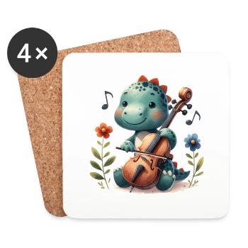 Dino Violoncelliste Musique classique et violon - Dessous de verre (lot de 4) - blanc - Devant
