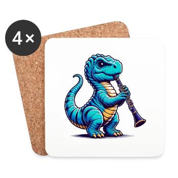 Dino Flutist Orchestra Funny Design - Coasters (set of 4) - white - Front