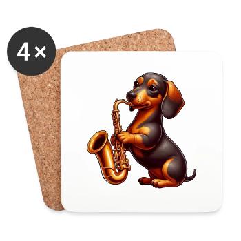 Dackel Saxofonist Jazz Hund Musik - Untersetzer (4er-Set) - Weiß - Vorne