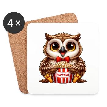 Owl Popcorn Cinema Film Critic Film Lovers - Coasters (set of 4) - white - Front