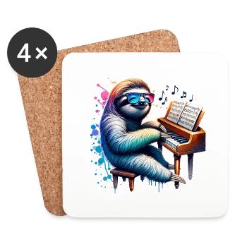 Conception de musique de pianiste paresseux cool - Dessous de verre (lot de 4) - blanc - Devant
