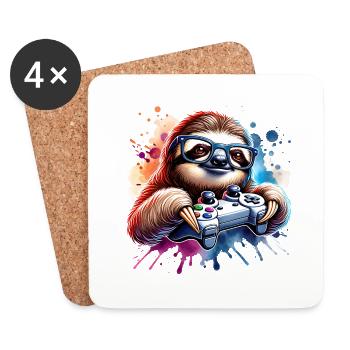 Funny Sloth Gamer With Sunglasses - Coasters (set of 4) - white - Front