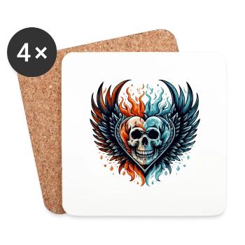 Coeur Crâne - Dessous de verre (lot de 4) - blanc - Devant