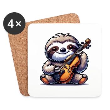 Mignon paresseux violoniste musique classique - Dessous de verre (lot de 4) - blanc - Devant