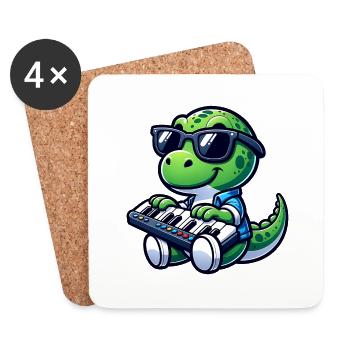 Dino Keyboard Spieler Niedliches Design - Untersetzer (4er-Set) - Weiß - Vorne